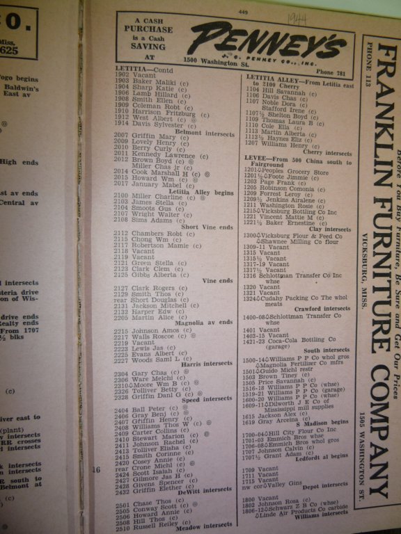 1944 directory of Levee St addresses
