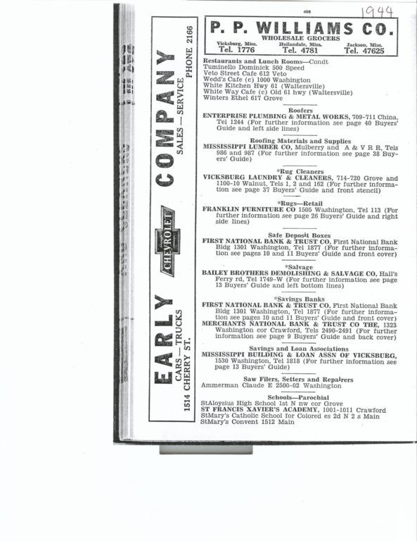 1944 directory of Vicksburg restaurants - part 2